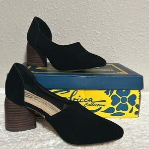 Sbicca Vintage Collection Size 6 Black Leather Volin Stacked Heel D’Orsay Mule